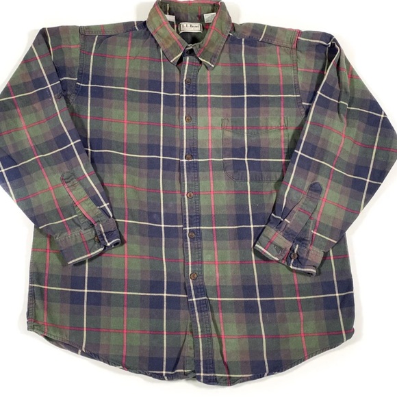 VTG L.L. Bean Green Navy Res Plaid Button-down Shirt Size L Regular - Picture 5 of 5
